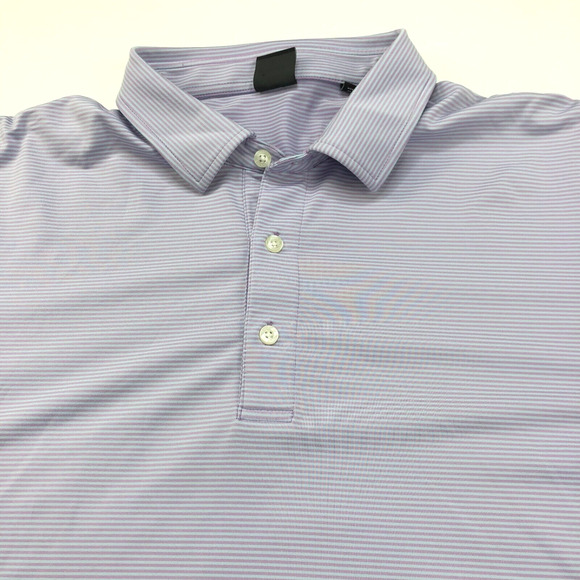 Dunning XL Purple Blue CoolMax Mens Golf SS Stretch Button Polo Striped Shirt - Picture 1 of 8